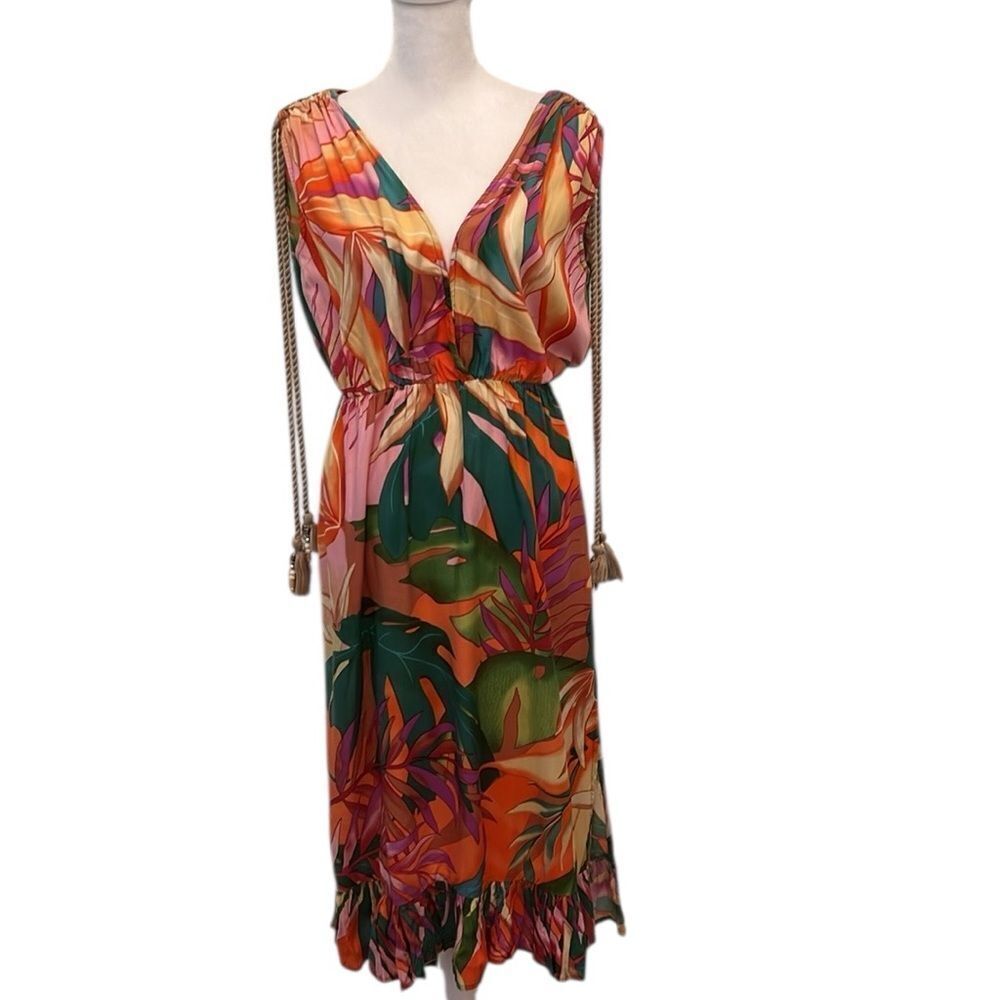 True Destinations szS dress rope & tassels vibrant tropical colors worn once